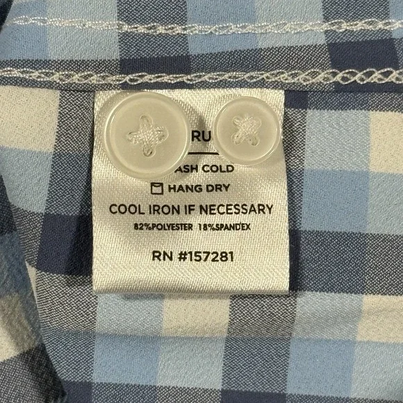 Mizzen + Main Men's Size XXL Blue Check Trim Fit Leeward Button Up Shirt L/S